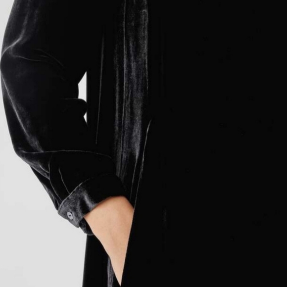 Eileen Fisher easy fit black velvet dress Hand pockets knee length New Small - Picture 3 of 5
